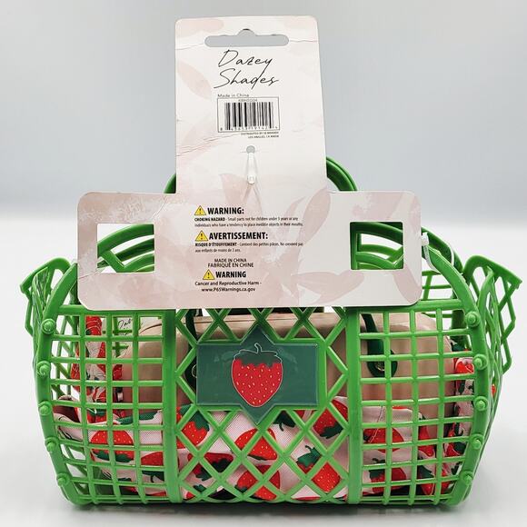 NEW Dazey Shades Green & Pink Strawberry Bucket Hat Sunglasses Case Jelly Bag - Picture 2 of 6